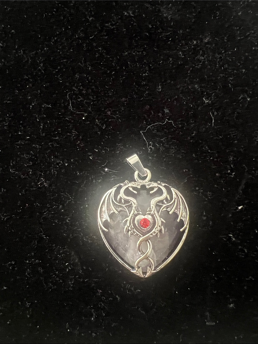 Sterling Silver Dragon Heart Pendant with Red Stone